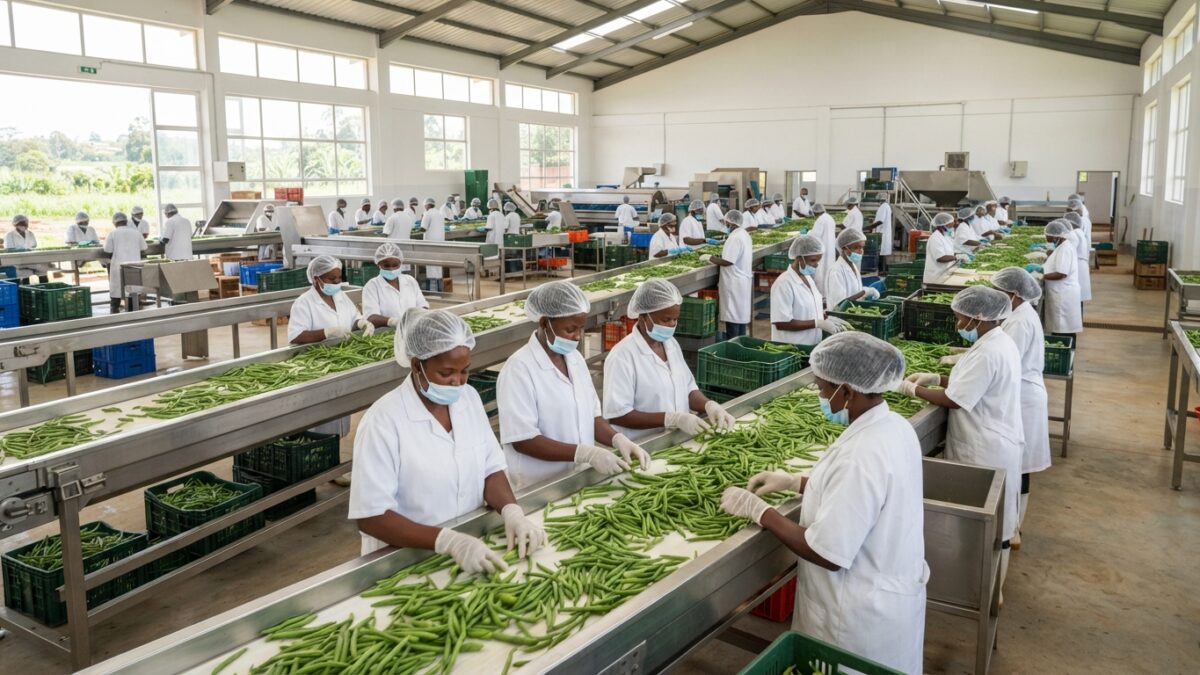 Instalação moderna de processamento agrícola com controlo de qualidade de produtos frescos