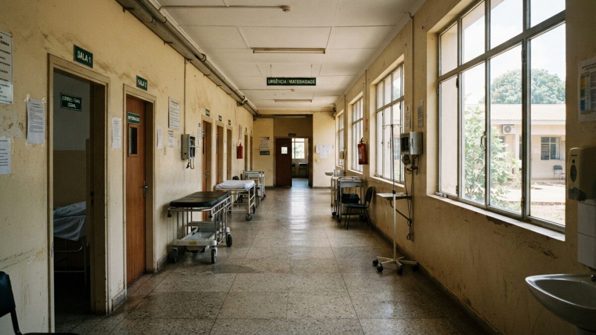 Corredor vazio de hospital na província do Bengo durante paralisação dos enfermeiros