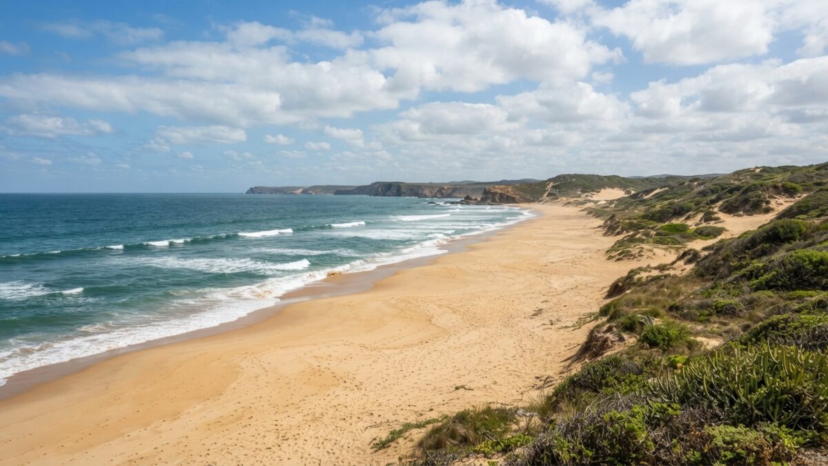 Paisagem costeira angolana com praias e oceano Atlântico representando potencial turístico do país