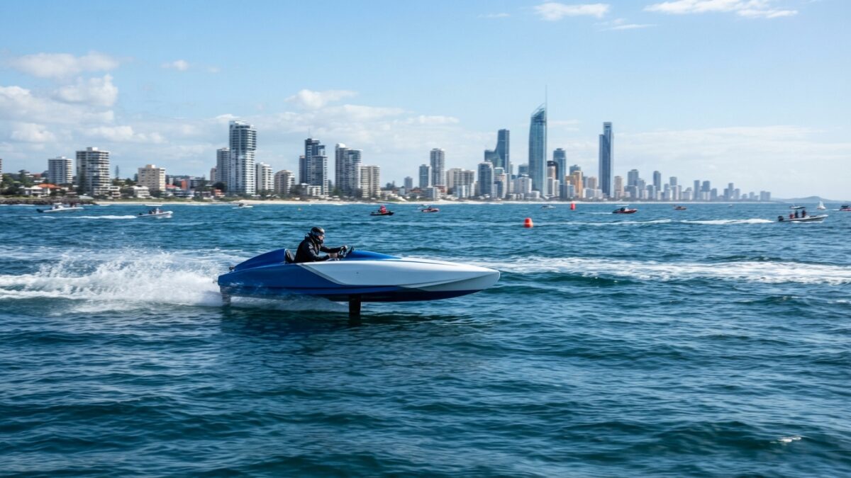 Barco eléctrico de corrida em competição náutica sustentável